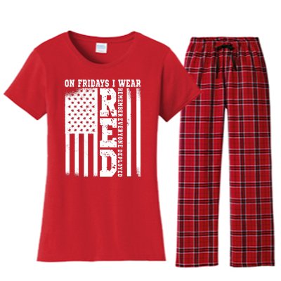 On Fridays I Wear Red USA Support American Troops Women's Flannel Pajama Set