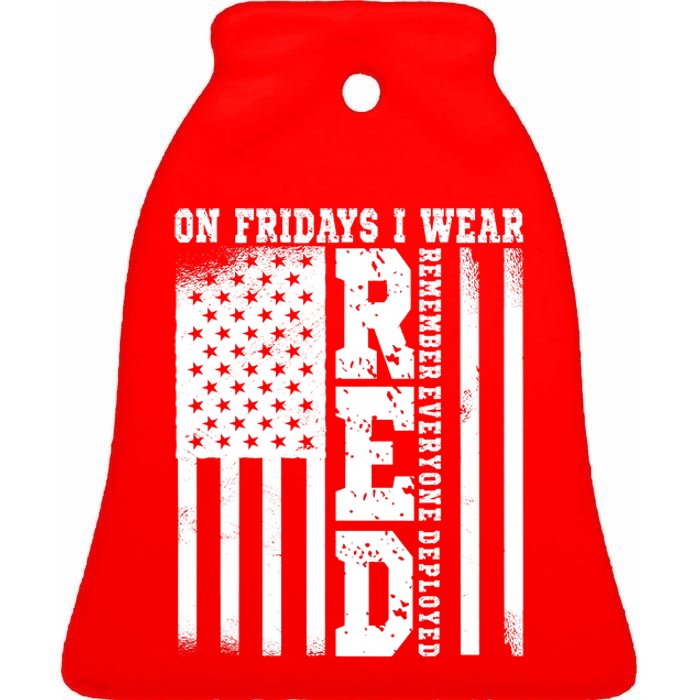 On Fridays I Wear Red USA Support American Troops Ceramic Bell Ornament