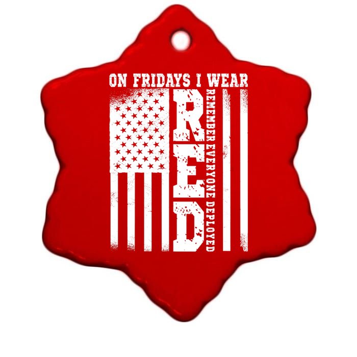 On Fridays I Wear Red USA Support American Troops Ceramic Star Ornament