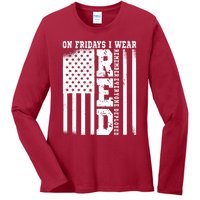 On Fridays I Wear Red USA Support American Troops Ladies Long Sleeve Shirt