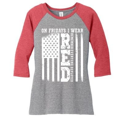 On Fridays I Wear Red USA Support American Troops Women's Tri-Blend 3/4-Sleeve Raglan Shirt