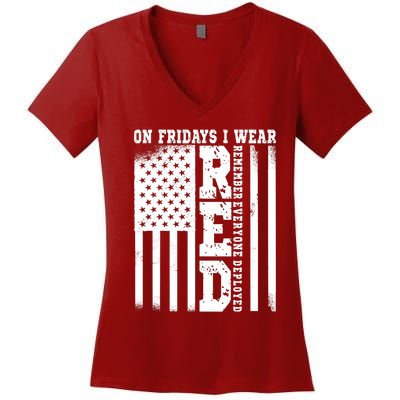 On Fridays I Wear Red USA Support American Troops Women's V-Neck T-Shirt