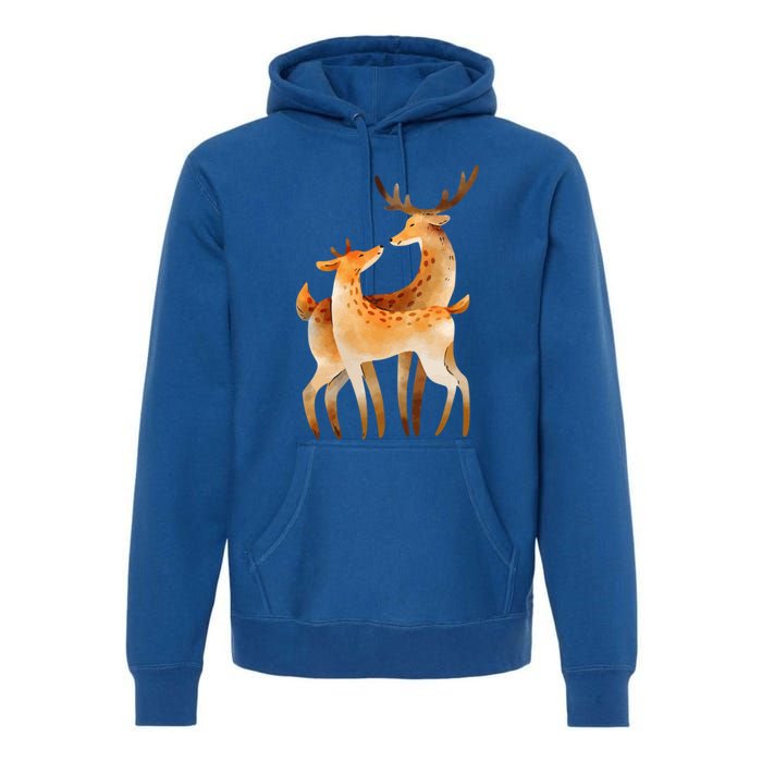 Outfit For Lovers: Cute Pair Of Watercolor Deer Gift Premium Hoodie