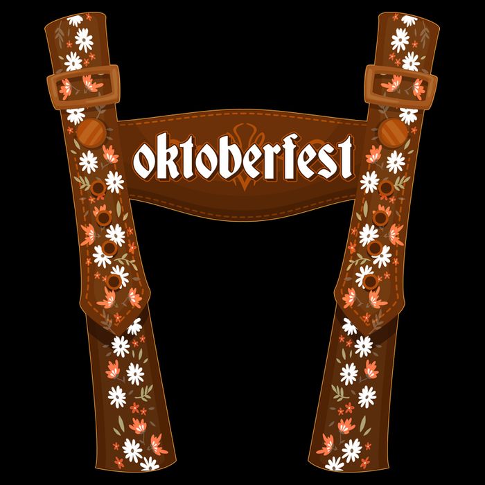 Oktoberfest Floral Lederhosen Flat Bill Trucker Hat