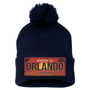 Orlando Florida License Plate Sunset Pom Pom 12in Knit Beanie