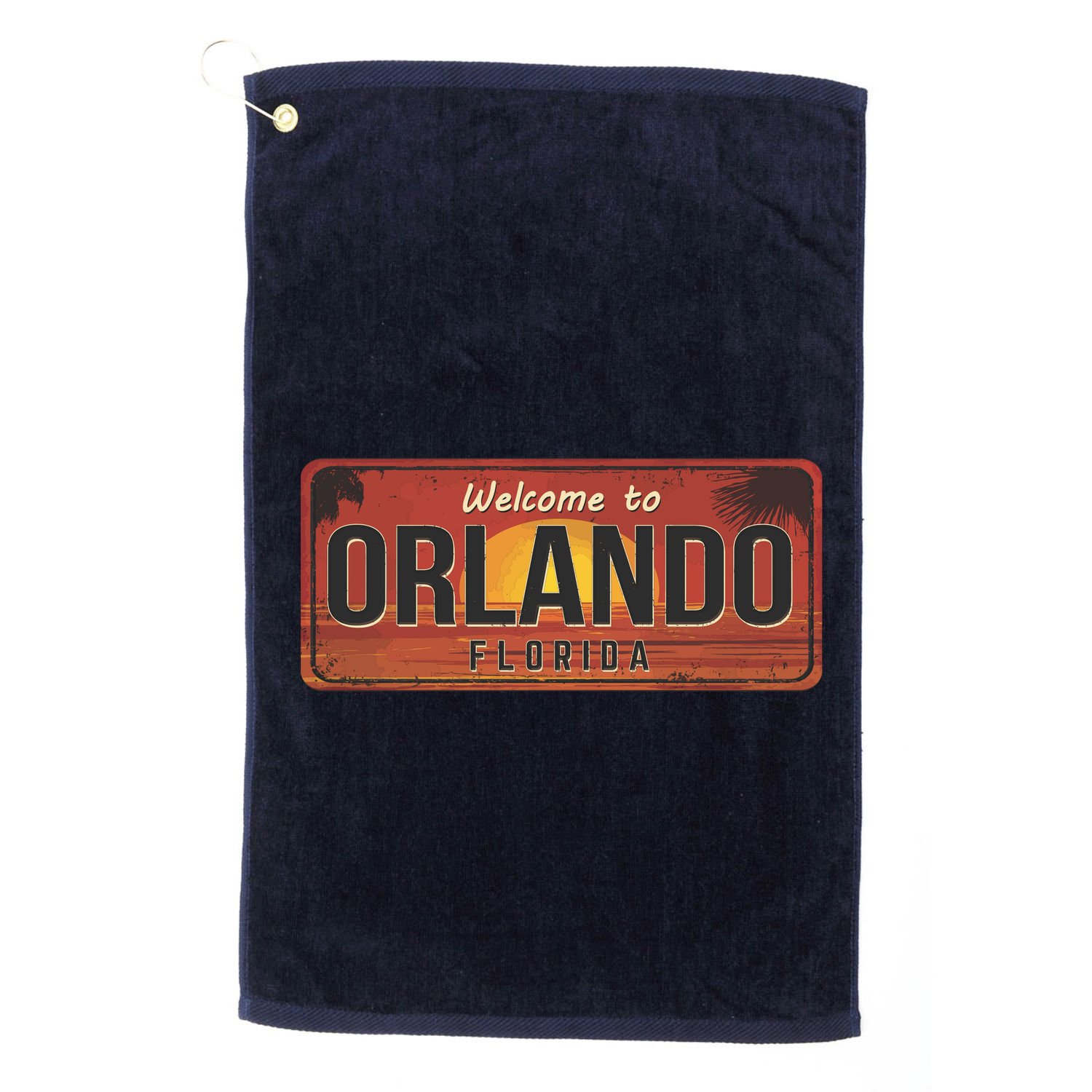 Orlando Florida License Plate Sunset Golf Towel