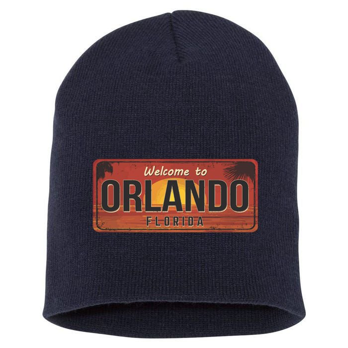 Orlando Florida License Plate Sunset Short Acrylic Beanie