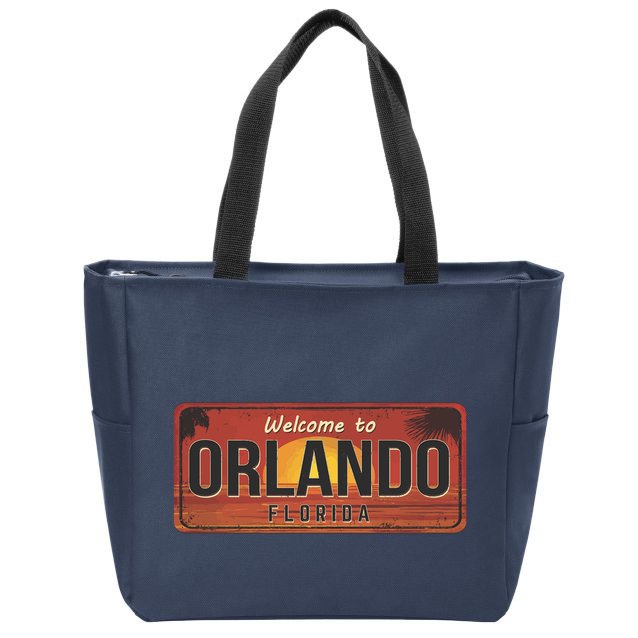 Orlando Florida License Plate Sunset Zip Tote Bag