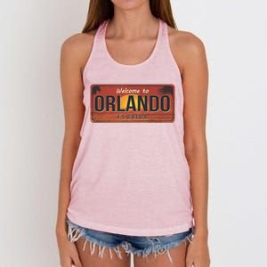 Orlando Florida License Plate Sunset Women's Knotted Racerback Tank