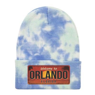 Orlando Florida License Plate Sunset Tie Dye 12in Knit Beanie