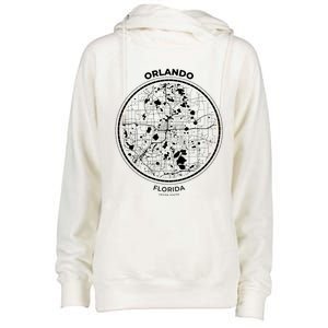 Orlando Florida Map Sketch Womens Funnel Neck Pullover Hood