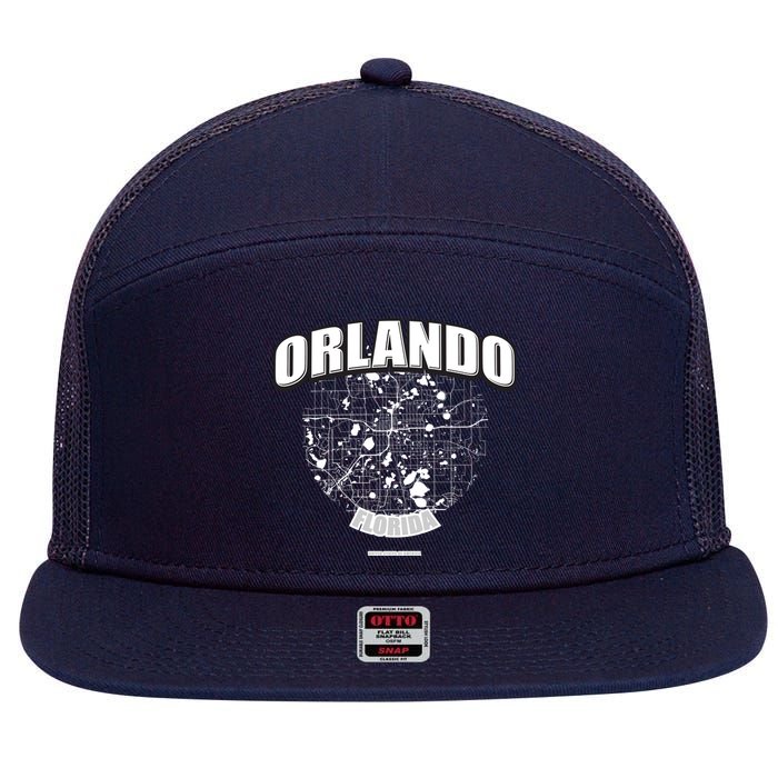 Orlando Florida Map 7 Panel Mesh Trucker Snapback Hat