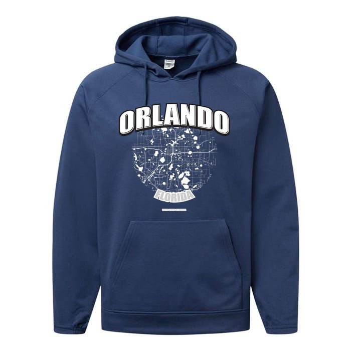 Orlando Florida Map Performance Fleece Hoodie