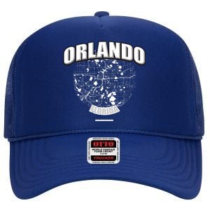 Orlando Florida Map High Crown Mesh Back Trucker Hat