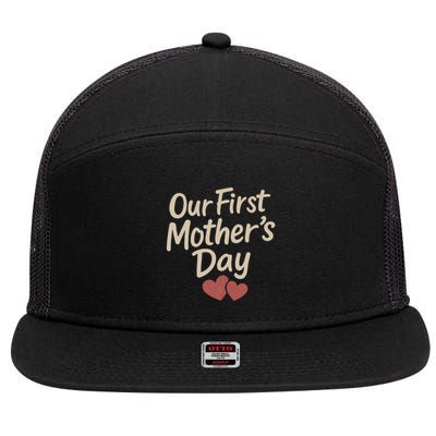Our First Mother's Day 7 Panel Mesh Trucker Snapback Hat