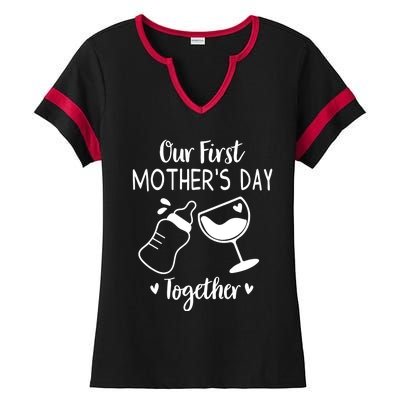 Our First Mothers Day Matching Wo Baby First Time Mom Ladies Halftime Notch Neck Tee