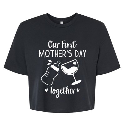 Our First Mothers Day Matching Wo Baby First Time Mom Bella+Canvas Jersey Crop Tee