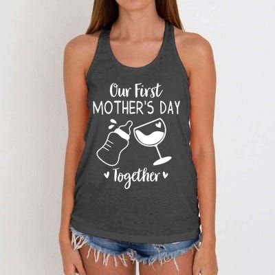 Our First Mothers Day Matching Wo Baby First Time Mom Women's Knotted Racerback Tank