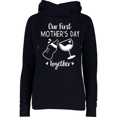 Our First Mothers Day Matching Wo Baby First Time Mom Womens Funnel Neck Pullover Hood