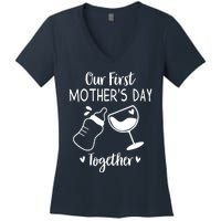 Our First Mothers Day Matching Wo Baby First Time Mom Women's V-Neck T-Shirt