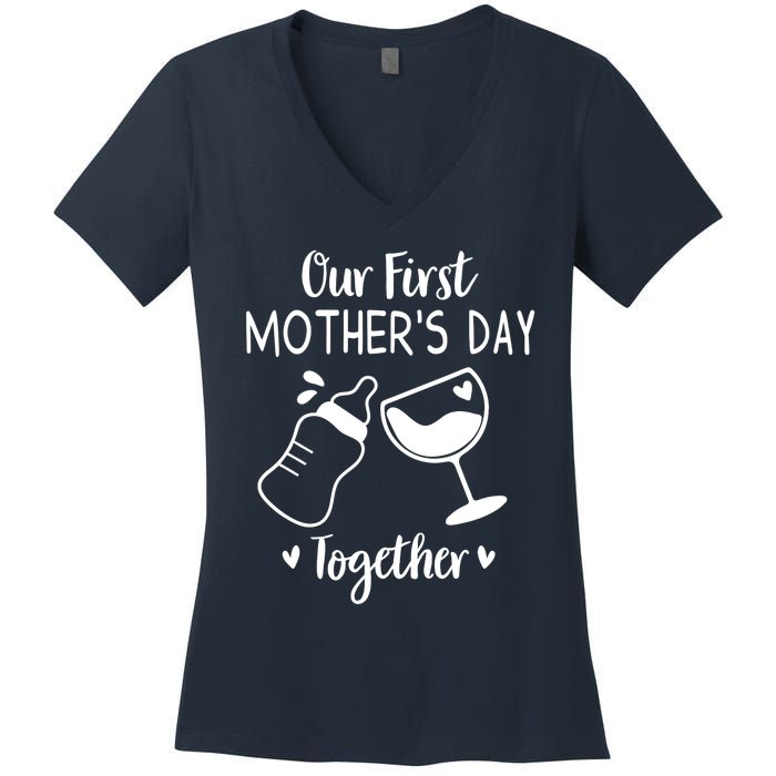 Our First Mothers Day Matching Wo Baby First Time Mom Women's V-Neck T-Shirt