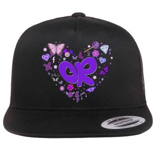 Olivia First Name Personalized Groovy 80S Heart Flat Bill Trucker Hat