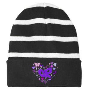 Olivia First Name Personalized Groovy 80S Heart Striped Beanie with Solid Band