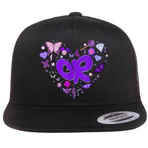 Olivia First Name Personalized Groovy 80s Heart Flat Bill Trucker Hat