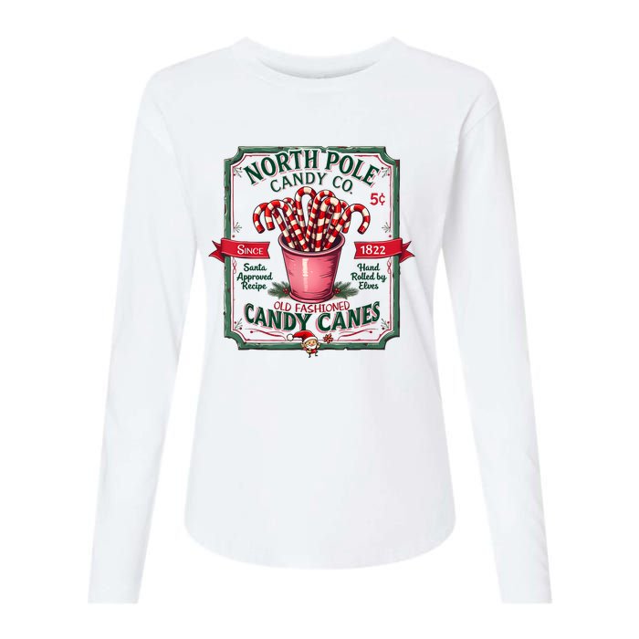 Old Fashioned North Pole Candy Cane Company Elf Christmas Womens Cotton Relaxed Long Sleeve T-Shirt