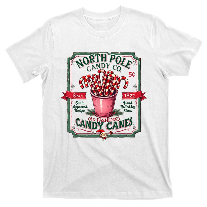 Old Fashioned North Pole Candy Cane Company Elf Christmas T-Shirt