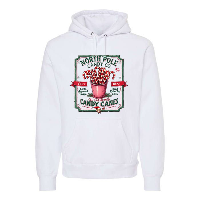 Old Fashioned North Pole Candy Cane Company Elf Christmas Premium Hoodie