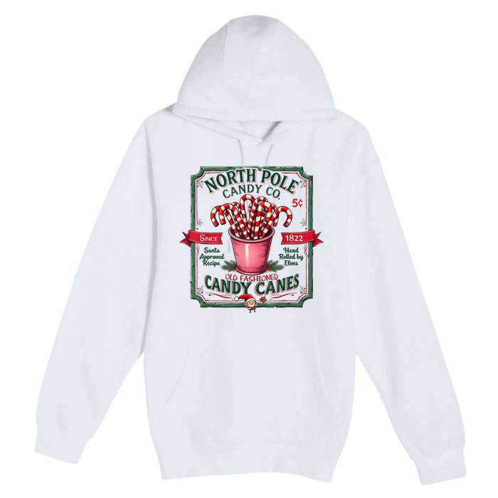 Old Fashioned North Pole Candy Cane Company Elf Christmas Premium Pullover Hoodie