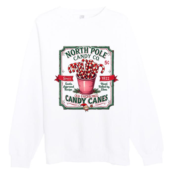 Old Fashioned North Pole Candy Cane Company Elf Christmas Premium Crewneck Sweatshirt