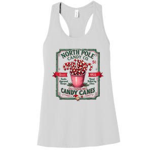 Old Fashioned North Pole Candy Cane Company Elf Christmas Women's Racerback Tank