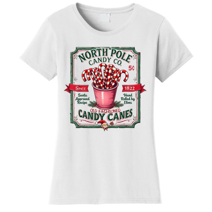 Old Fashioned North Pole Candy Cane Company Elf Christmas Women's T-Shirt