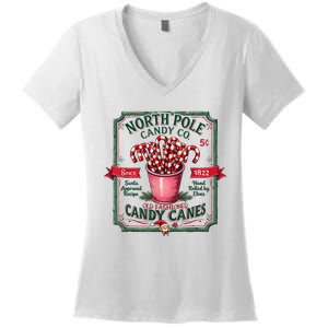 Old Fashioned North Pole Candy Cane Company Elf Christmas Women's V-Neck T-Shirt