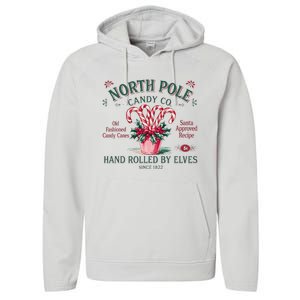 Old Fashioned North Pole Elf Christmas Candy Cane Company Performance Fleece Hoodie