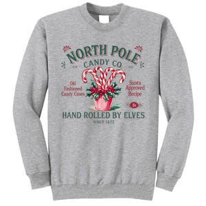 Old Fashioned North Pole Elf Christmas Candy Cane Company Tall Sweatshirt