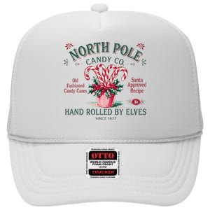 Old Fashioned North Pole Elf Christmas Candy Cane Company High Crown Mesh Back Trucker Hat