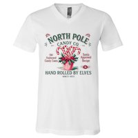 Old Fashioned North Pole Elf Christmas Candy Cane Company V-Neck T-Shirt