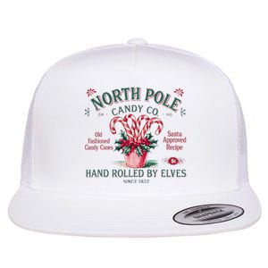 Old Fashioned North Pole Elf Christmas Candy Cane Company Flat Bill Trucker Hat