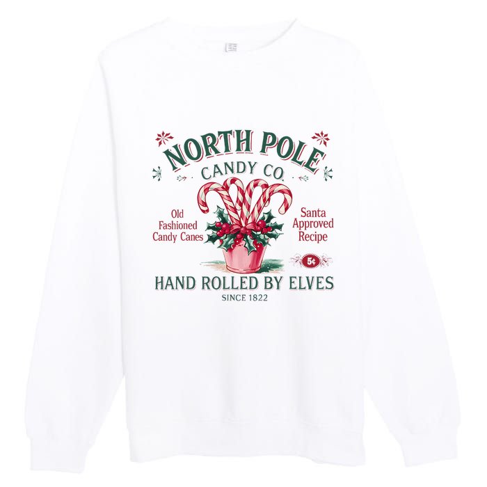 Old Fashioned North Pole Elf Christmas Candy Cane Company Premium Crewneck Sweatshirt