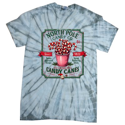 Old Fashioned North Pole Candy Cane Company Elf Christmas Tie-Dye T-Shirt