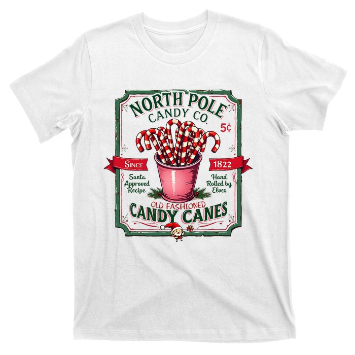 Old Fashioned North Pole Candy Cane Company Elf Christmas T-Shirt