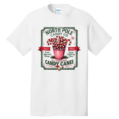 Old Fashioned North Pole Candy Cane Company Elf Christmas Tall T-Shirt