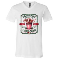 Old Fashioned North Pole Candy Cane Company Elf Christmas V-Neck T-Shirt