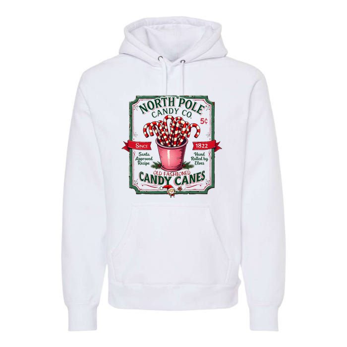 Old Fashioned North Pole Candy Cane Company Elf Christmas Premium Hoodie