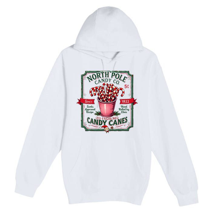 Old Fashioned North Pole Candy Cane Company Elf Christmas Premium Pullover Hoodie