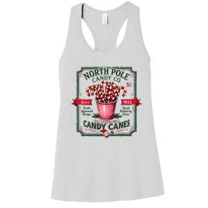 Old Fashioned North Pole Candy Cane Company Elf Christmas Women's Racerback Tank