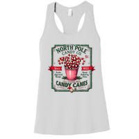 Old Fashioned North Pole Candy Cane Company Elf Christmas Women's Racerback Tank